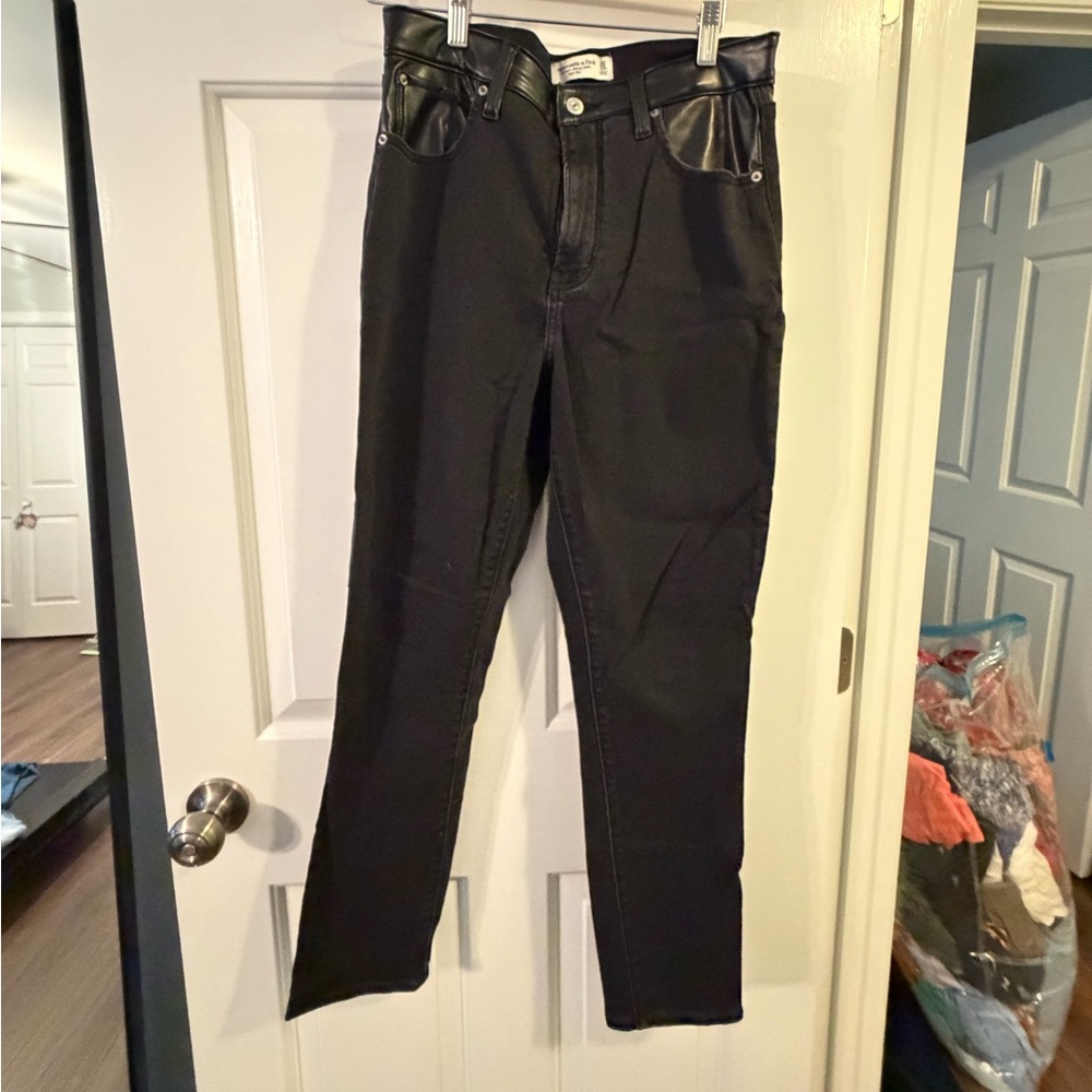 Abercrombie & Fitch Black Skinny Jeans with Leather Details